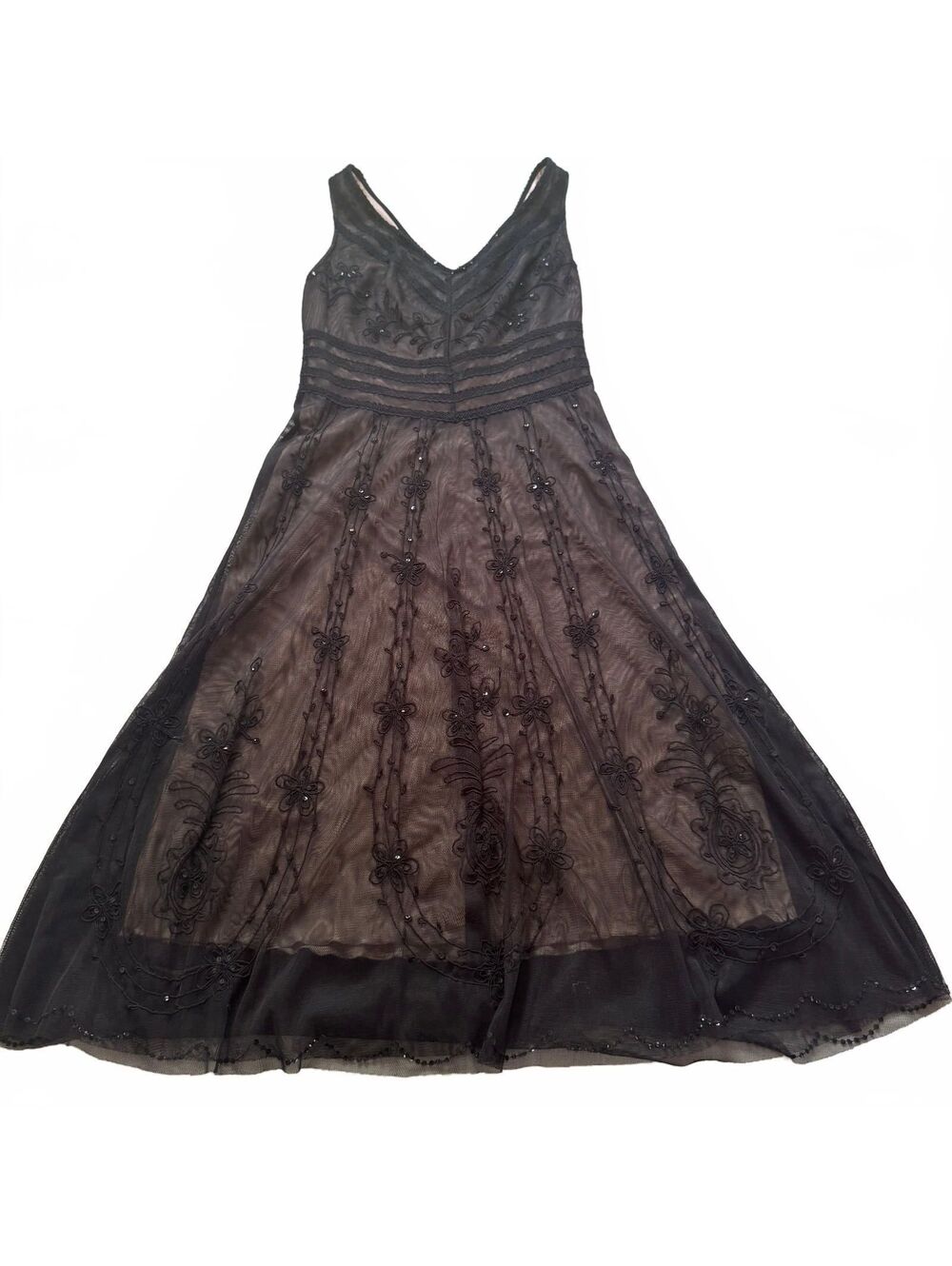 Vtg BCBG Max Azria Autumn Wedding Guest Beaded Dress Whimsigoth Nude Slip M 8